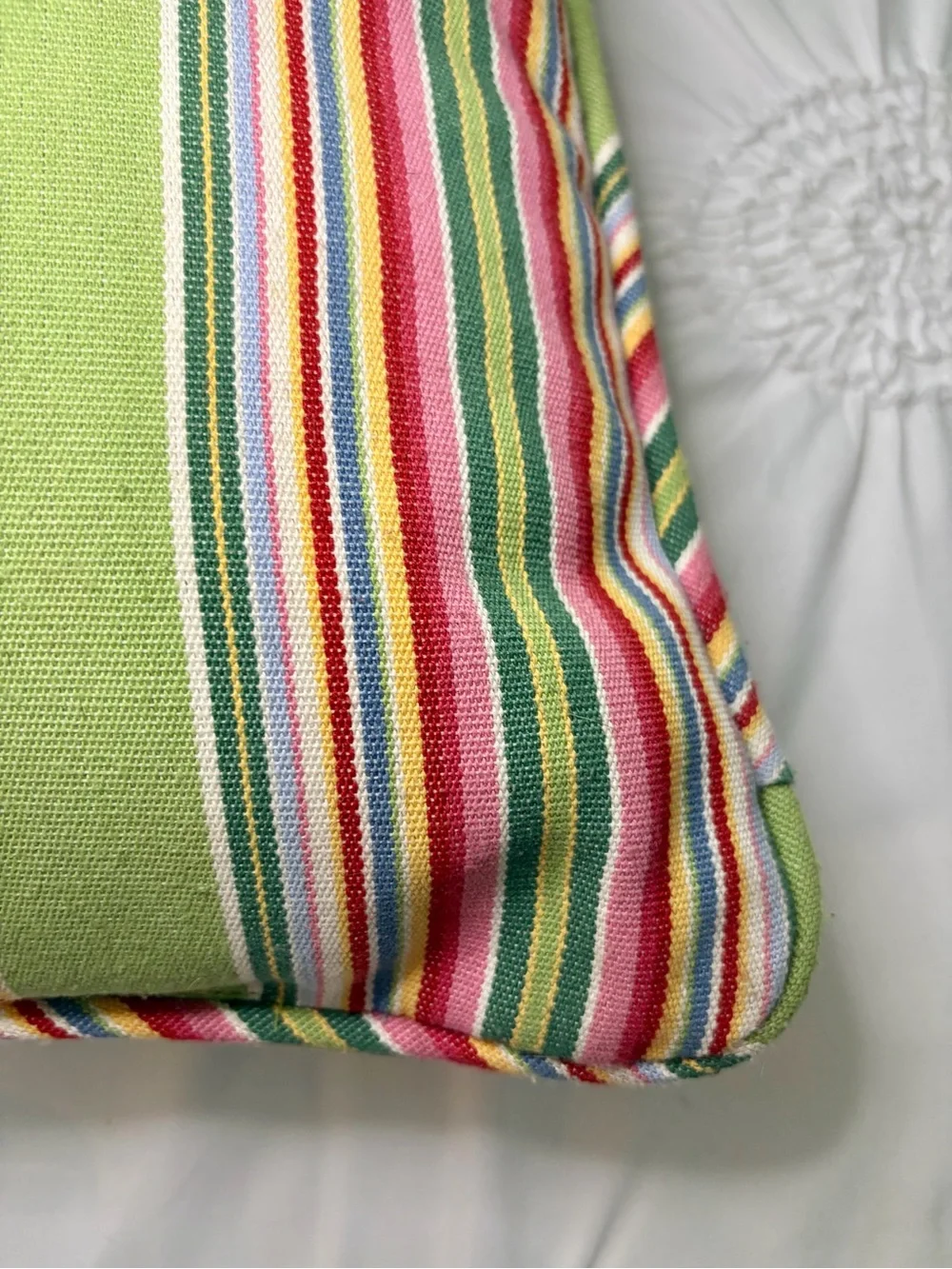 Pottery Barn Green Multi Color Stripe Colorful Spring Accent Pillow 18 x 18